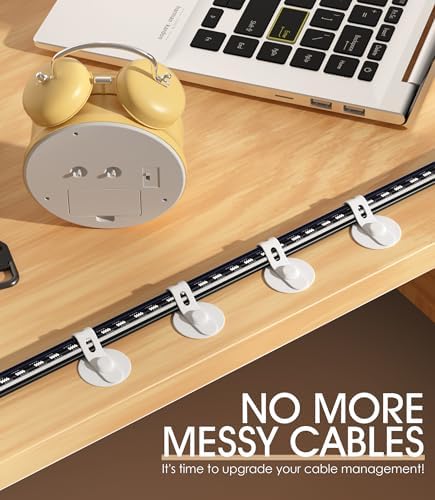Cable Management Under Desk, Adhesive Cable Ties, 20Pack-White