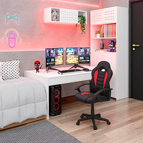 Techni Mobili Kids Gaming Chair, Racing Style Desk Chair, Adjustable, Red