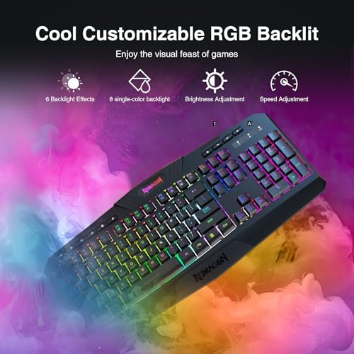 Redragon K503 Wireless Gaming Keyboard, 3-Mode (2.4G/BT/USB), RGB LED Backlit, Multimedia Keys, Fully Programmable Silent Membrane Keyboard with Wrist Rest for Windows PC Games (Black)