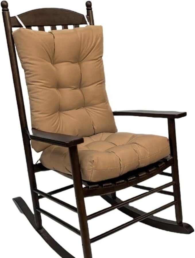 Rocking Chair Cushion Pad, 2 Pieces Indoor/Outdoor Rocking Soft Thickened Patio Chaise Lounger Cushion Overstuffed Patio Chair Cushion (Light Coffee)