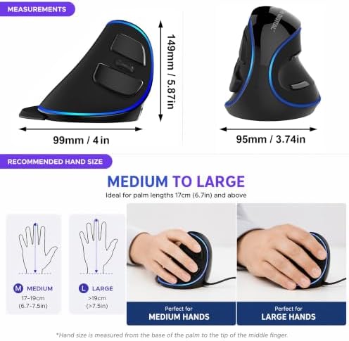 J-Tech Digital Wired Ergonomic Vertical USB Mouse with Adjustable Sensitivity (600/1000/1600 DPI), Scroll Endurance, Removable Palm Rest & Thumb Buttons [V628]