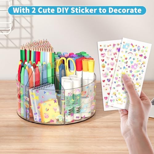 Acrylic Pen Holder for Desk Organizer Holder with 2 Adhesive DIY Stickers