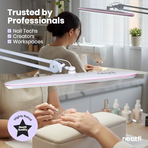 Neatfi LED Desk Lamp, 2200 Lumens, 23" Wide, Non-CCT (White, Pink Ring)