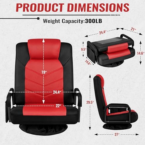 Yaheetech Floor Gaming Chair High-Back Swivel Adjustable Folding Seat Red