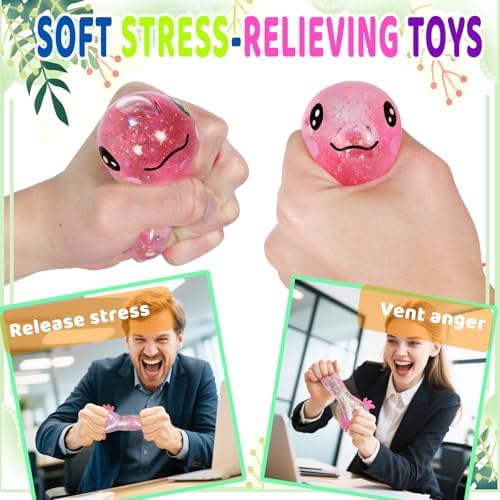 Axolotl Squishy Stress Relief Toy Glitter Fidget Toys Cute Malt Sugar Axolotl Toy Fidget Toys Adults Fidget Toy for Kids Youth Adult, Party Favors Anxiety Relief Squishy Toys(Pink)