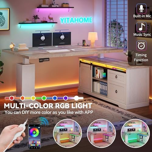 YITAHOME L Shaped Standing Desk with Power Outlets & LED Lights