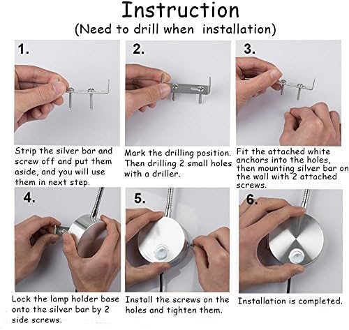 5W Wall Mounted Reading Light Flexible Gooseneck LED Sconce Lamp with Plug & Switch for Bedroom, Office, Workbench, Studio (03 Silver Warm)