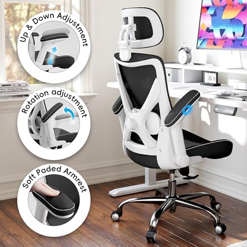 TRALT Office Chair - Ergonomic Office Chair with Adjustable Lumbar Support Headrest Office Desk Chair - Gaming Chair in X-Shape Office Chair - Desk Chair Computer Chair 150 kg White / Black