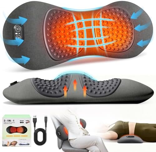 FunBy Lumbar Support Pillow,Triple Fusion Back Massager for Sciatica Gray