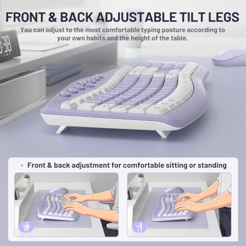 Wireless Keyboard and Mouse Combo Silent Ergonomic Curved Design for Office