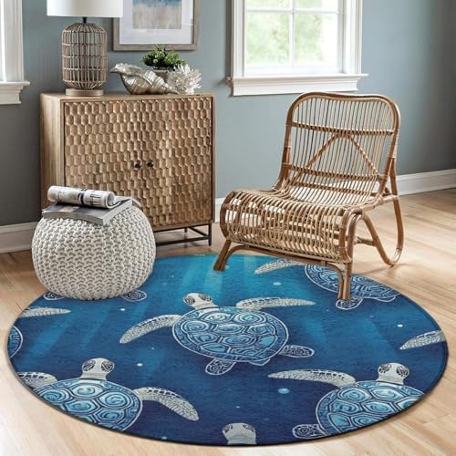 Women's Large Home Decor Mat, Soft Round Yoga Carpet, Non Slip Machine Washable Home Office Circle Rug Tribal Sea Turtles