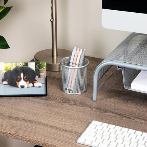 Mind Reader Pen and Accessories Holder, Desktop Organizer, Office, Metal Mesh, 3.5"L x 3.5"W x 3.75"H, Set of 3, Silver
