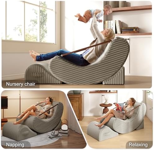 Quiet Rocking Chair, 3-in-1 Adjustable Boneless Floor Recliner for Adults