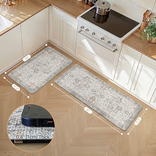 GENIMO Anti Fatigue Kitchen Mats for Floor 2PCS, Standing Rugs,GrayTaupe