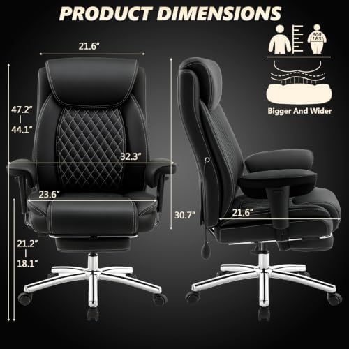 600LBS Big and Tall Office Chair,Reclining Heavy Duty Executive Desk Chair