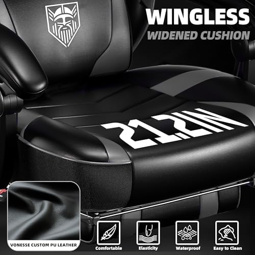Vonesse Gaming Chair, Big and Tall Gaming Chair with Footrest and Massage, Gaming Chairs for Adults with Lumbar Support, Ergonomic High Back Computer Chair with Pocket Spring Cushion (Grey/Black)