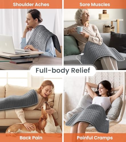 Heating Pad for Back Pain, 17''×33'' Electric Heating Pad with 9 Heat Settings & 4 Timers Auto Shut Off, Extra Large Heating Pad for Period Cramps & Sore Muscles, Machine Washable, Dry & Moist Heat