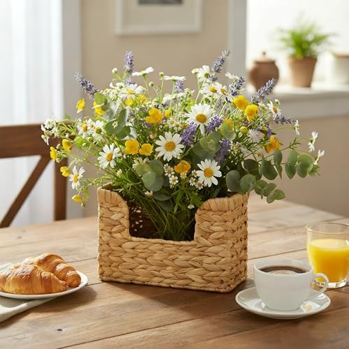 Set of 2 Water Hyacinth Hanging Baskets with Handle, Wall Baskets Storage, Wall Mounted Organizer, Magazine Holder Magazine Basket, Farmhouse Baskets for Flowers/Magazine/Fruit Storage