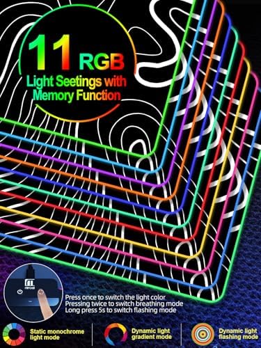 XXL Mouse Pad with Phone Holder - Black, RGB Desk Mat with 15W Fast Charging, LED Gaming Mousepad with 11 Light Colors, Waterproof Non-Slip Pad for Office & Home (Topographic)