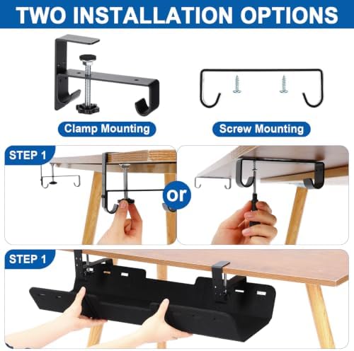 Chumia Under Desk Cable Management Tray No Drill, Black, 28 Inch