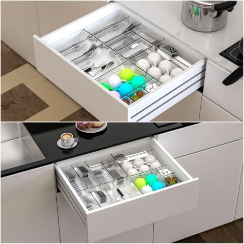 Yieach 44 Pcs Clear Acrylic Drawer Organizer Trays,1.6 in Shallow In Drawer Organizers for Bathroom,Office Desk and Vanity Organizers,Plastic Trays for Organizing for Jewelry,Cosmetic,Utensil,Junks