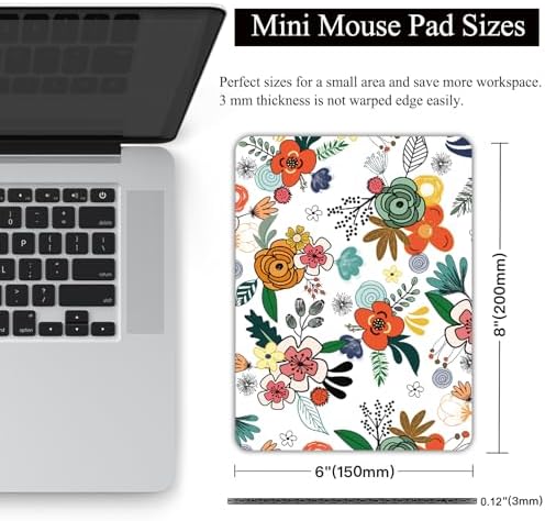 Small Mouse Pad, Mini Mouse Pad 6 X 8 Inch with Non-Slip Rubber Base for Keyboard Tray Laptops Wireless Mouse Home Office Travel, Washable & Portable (Bright Flowers)