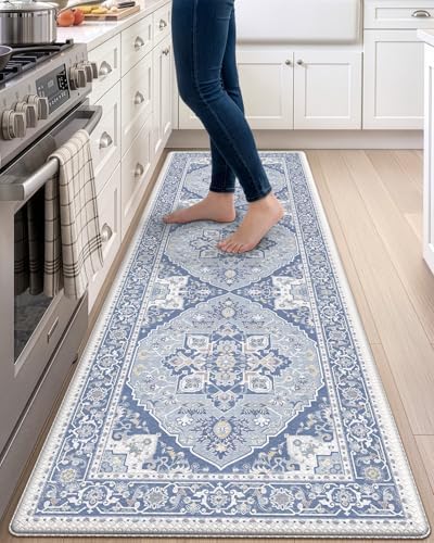 DEXI Kitchen Floor Mats Cushioned Anti Fatigue Runner Rug 24x87 Light Blue