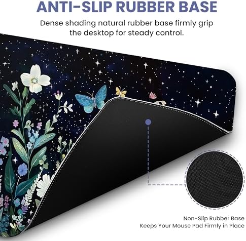 Aesthetic Desk Mat, Cute Celestial Garden Desk Pad Protector for Work & Decor, 31.5" x 11.8", Pretty Non-Slip Extended Mouse Pad for Office or Home