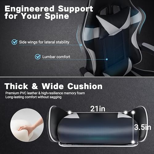 Gaming Chair with Footrest and Lumbar Support, Height Adjustable Chair with 360°Office Desk Chair,Heavy Duty 330lbs Computer Chair for Adults