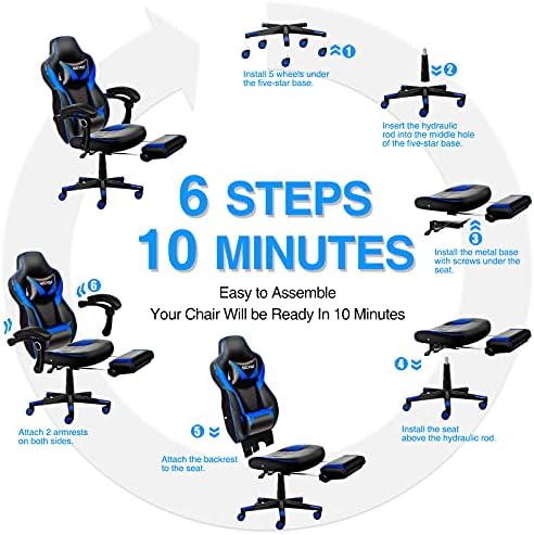 ELECWISH Ergonomic Gaming Chair, Reclining Computer Chair,Blue-Black
