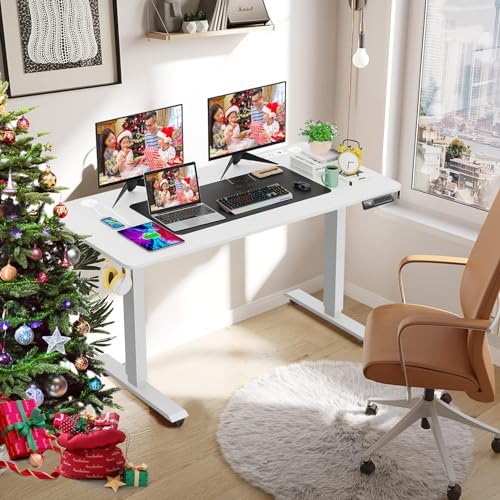 farexon Electric Standing Desk Adjustable Height, 63 x 24In with Power Outlets and USB Ports, Stand up Desk with 39x18in Mouse Pad, Dual Beam Structure, 4 Wheels,4 Memory Heights Easy to Set(White)