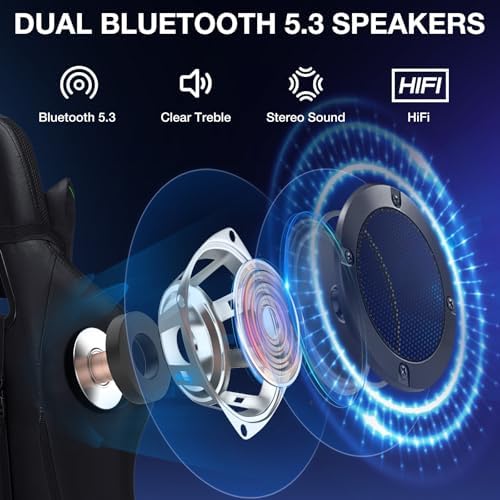 RGB Gaming Chair with Bluetooth Speakers LED Lights Computer Chair-Green