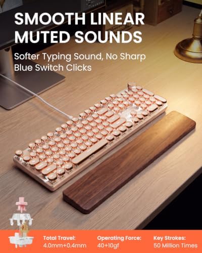 Wired Typewriter Mechanical Keyboard, Retro Punk Keyboard with Media Knob