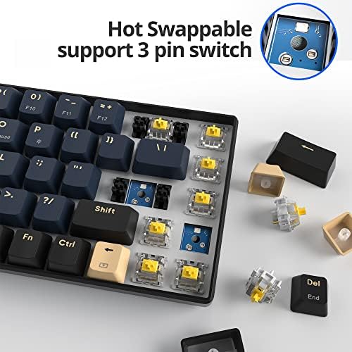 surmen GT68 65% Wireless Mechanical Gaming Keyboard 60 Percent RGB Hot-Swappable 68-Key Compact Keyboard Bluetooth5.0/2.4G/USB with Yellow Switch (Yellow Switch, Blue Samurai 68)