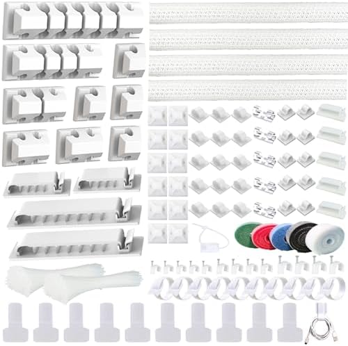 ELII 327PCS White Cable Management Kit 4 Cable Cable Sleeves 65 Cable Clips