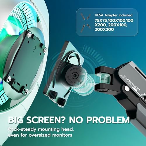 ARES WING Heavy Duty Monitor Arm with USB for 24-57 Inch Screens, Black
