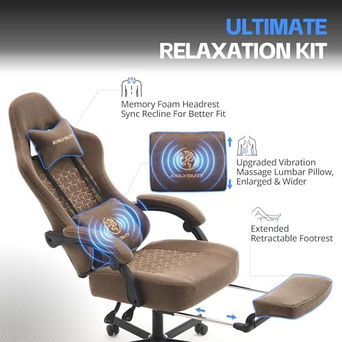 Gaming Chair Breathable Leather with Pocket Spring Cushion, Wide and High Ergonomic Office Chair with Headrest, Computer Gaming Chair with Footrest for Adult and Teen (Brown)