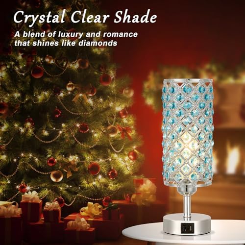 Blue Crystal Bedside Lamp, Nightstand Lamp for Bedroom (Bulb included)