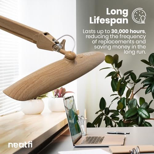 Neatfi LED Desk Lamp, 2200 Lumens, 24W, 20-Inch Head (Brown Wood)
