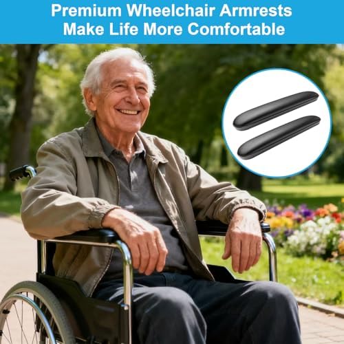 Wheelchair Armrest Pads, Premium Wheelchair Arm Pads, Wheelchair Armrest Replacement Accessories, Black (1 Pair) Compatible with All Brands(13-7/8")