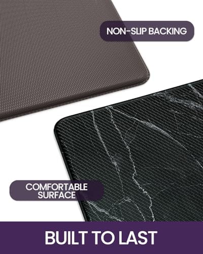 DEXI Kitchen Floor Mats Cushioned Anti Fatigue, 23x107 Black Marble