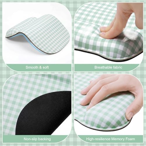 Sabary Green Gingham Mouse Pad with Wrist Rest Checkered Mouse Pad