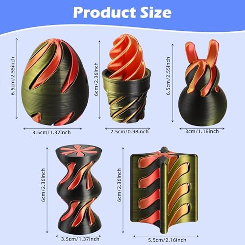 5 Pack Spinning Fidget Toys Golden Orange 3D Printed Desk Decor Set