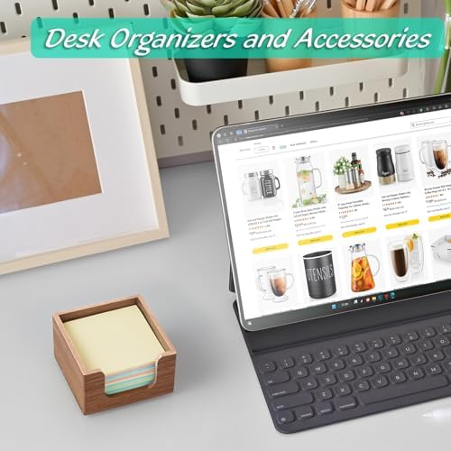 Bivvclaz Acacia Wood Sticky Note Holder, 3 x 3 Inch Post It Note Dispenser for Office Desk Accessories, Self Stick Note Pad Holder, Memo Pad Holder Dispenser Organizer for School Office Desk Supplies