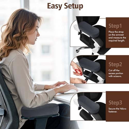 WdFour 2-Pack Non-Slip Armrest Pads for Office & Gaming Chairs - Ergonomic Forearm Support Pillow for Desk, Computer & Wheelchair, Pressure Relief Cushions,Dark Gray