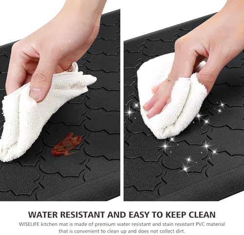WISELIFE Kitchen Mat Cushioned Anti Fatigue Floor Mat,17.3"x60", Thick Non Slip Water Resistant Kitchen Rugs and Mats,Heavy Duty Foam Standing Mat for Kitchen,Floor,Home,Desk,Sink,Laundry, Black