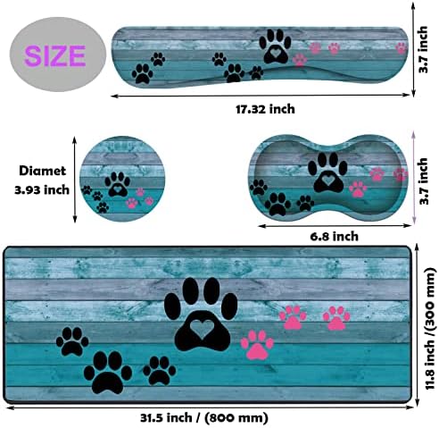 Large Gaming Mouse Pad, Keyboard Wrist Rest pad + Mouse Wrist pad + Coaster Set Extended Waterproof Non-Slip Table mat Suitable for Home Office Learning Games - Black and Pink Dog Paw Prints