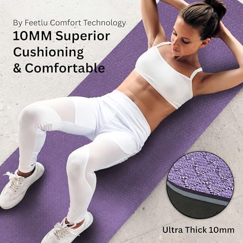 Extra Thick 10mm Yoga Mat, 72" x 24", Non-Slip with Carry Strap
