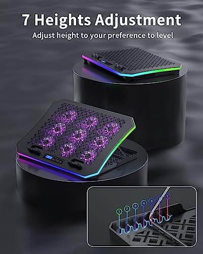 KeiBn Laptop Cooling Pad, Gaming Laptop Fan Cooling Pad with 9 Quiet Fans, RGB Laptop Cooler for 15.6-17.3 Inch, Cooling Pad for Laptop with 7 Height Stands, 2 USB Ports, Phone Stand-Purple