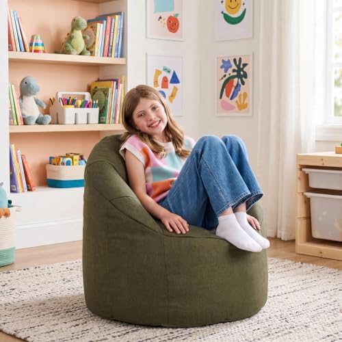 Big Joe Milano Lightweight Kids Bean Bag Chair, Dark Olive
